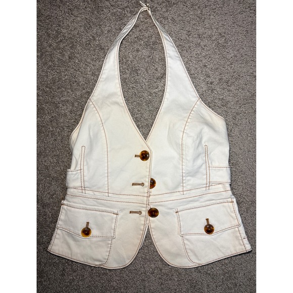 bebe Jackets & Blazers - Bebe White Halter Vest Top Contrast Stitching Y2K Vintage Style Size 6